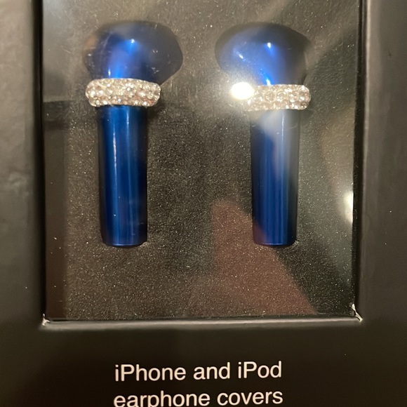 NWT DEOS iPhones & iPod earphone covers Royal Blue with Swarovski Crystals - Picture 7 of 7